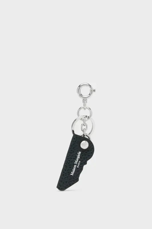 Maison Margiela Black Leather Logo Leather Keyring Black online