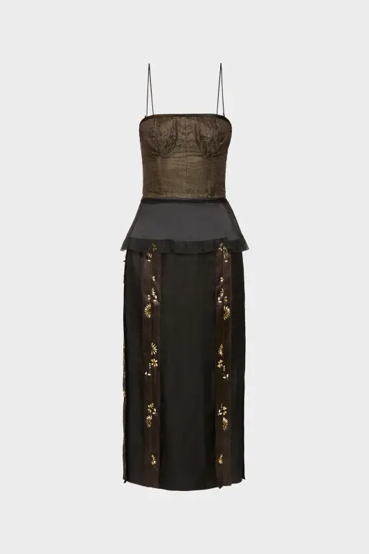 Maison Margiela Décortiqué silk dress Olive and anthracite online