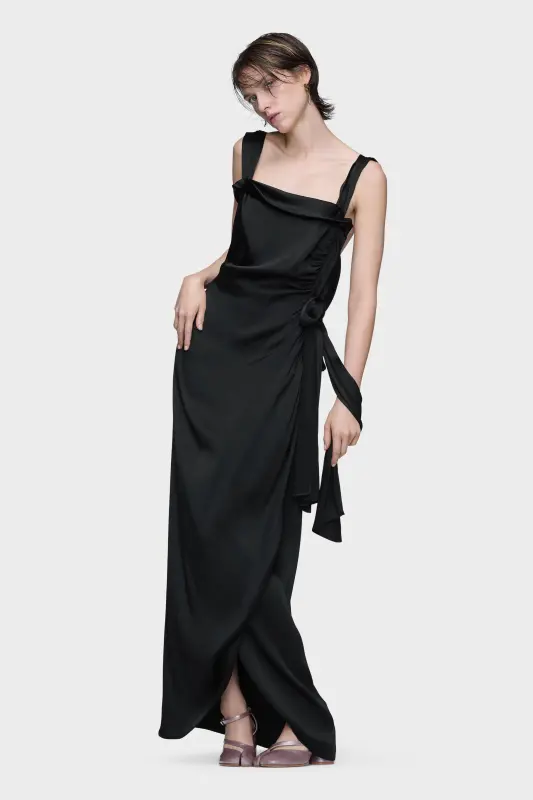 Maison Margiela Silk satin maxi dress Black online